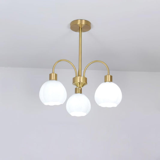 Elegant Glass Pumpkin Gold Chandelier with Adjustable Height & LED Com