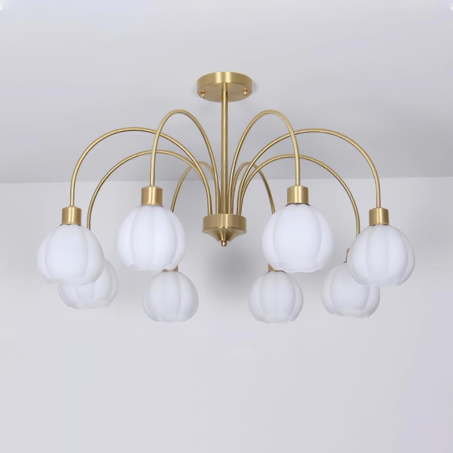 Elegant Glass Pumpkin Gold Chandelier with Adjustable Height & LED Com