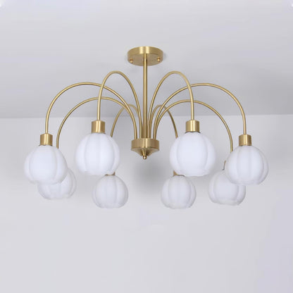 Elegant Glass Pumpkin Gold Chandelier with Adjustable Height & LED Com