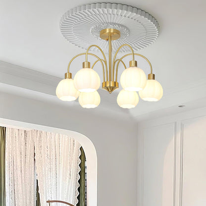 Elegant Glass Pumpkin Gold Chandelier with Adjustable Height & LED Com