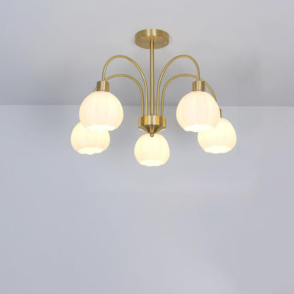 Elegant Glass Pumpkin Gold Chandelier with Adjustable Height & LED Com
