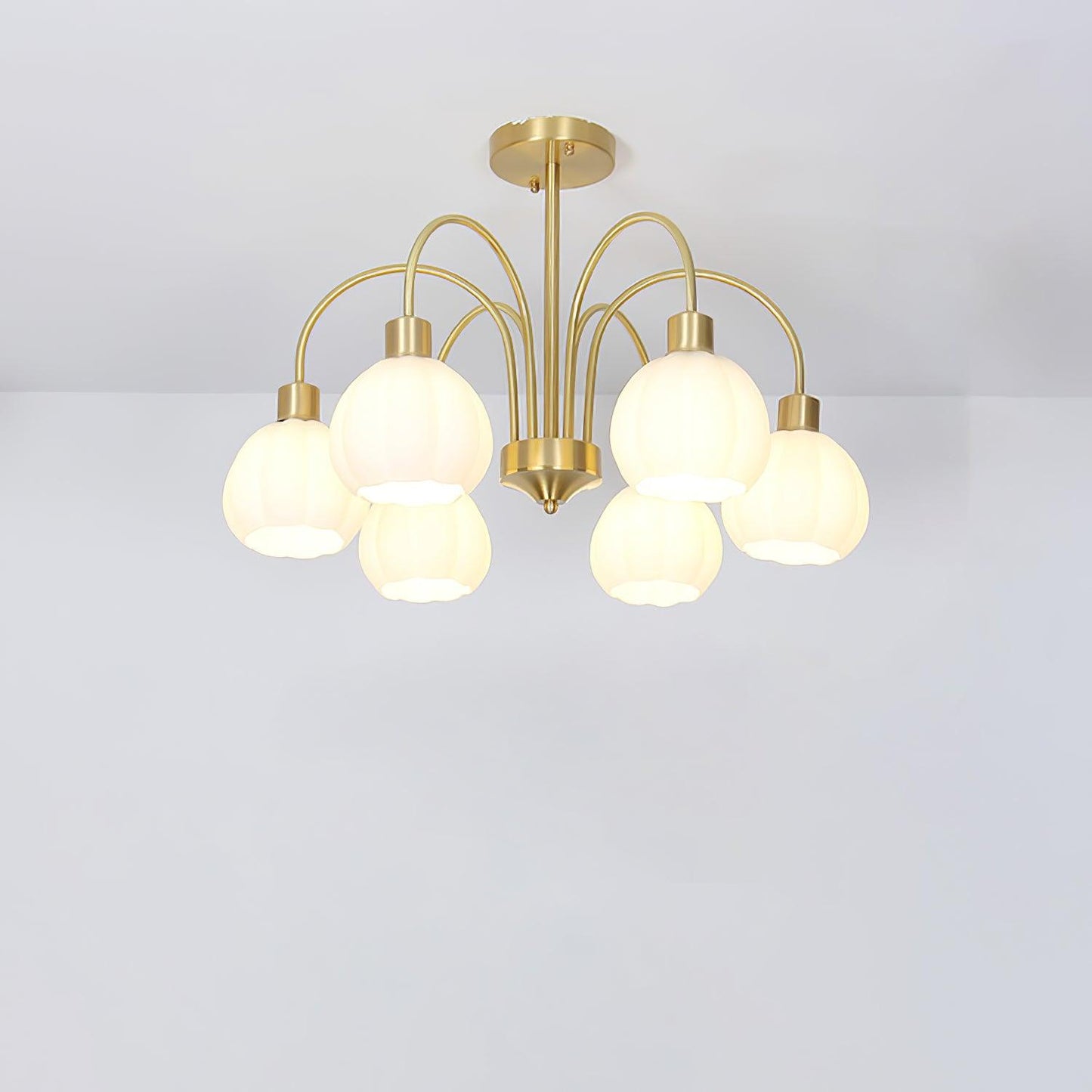 Elegant Glass Pumpkin Gold Chandelier with Adjustable Height & LED Com
