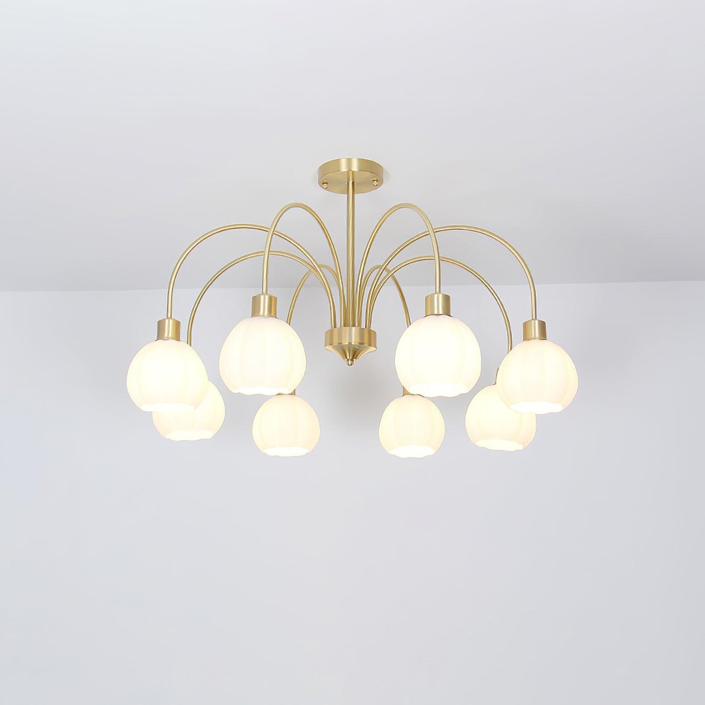 Elegant Glass Pumpkin Gold Chandelier with Adjustable Height & LED Com