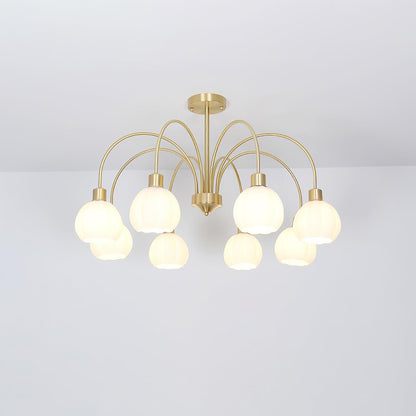 Elegant Glass Pumpkin Gold Chandelier with Adjustable Height & LED Com