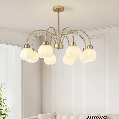 Elegant Glass Pumpkin Gold Chandelier with Adjustable Height & LED Com
