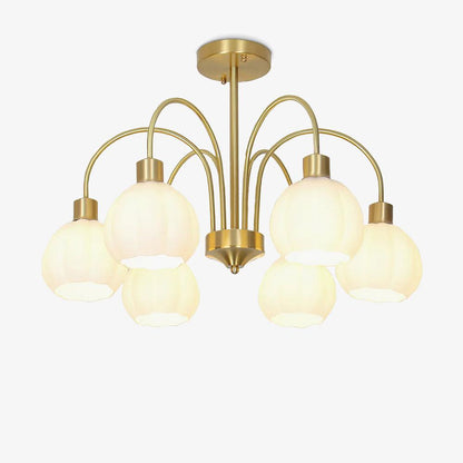 Elegant Glass Pumpkin Gold Chandelier with Adjustable Height & LED Com