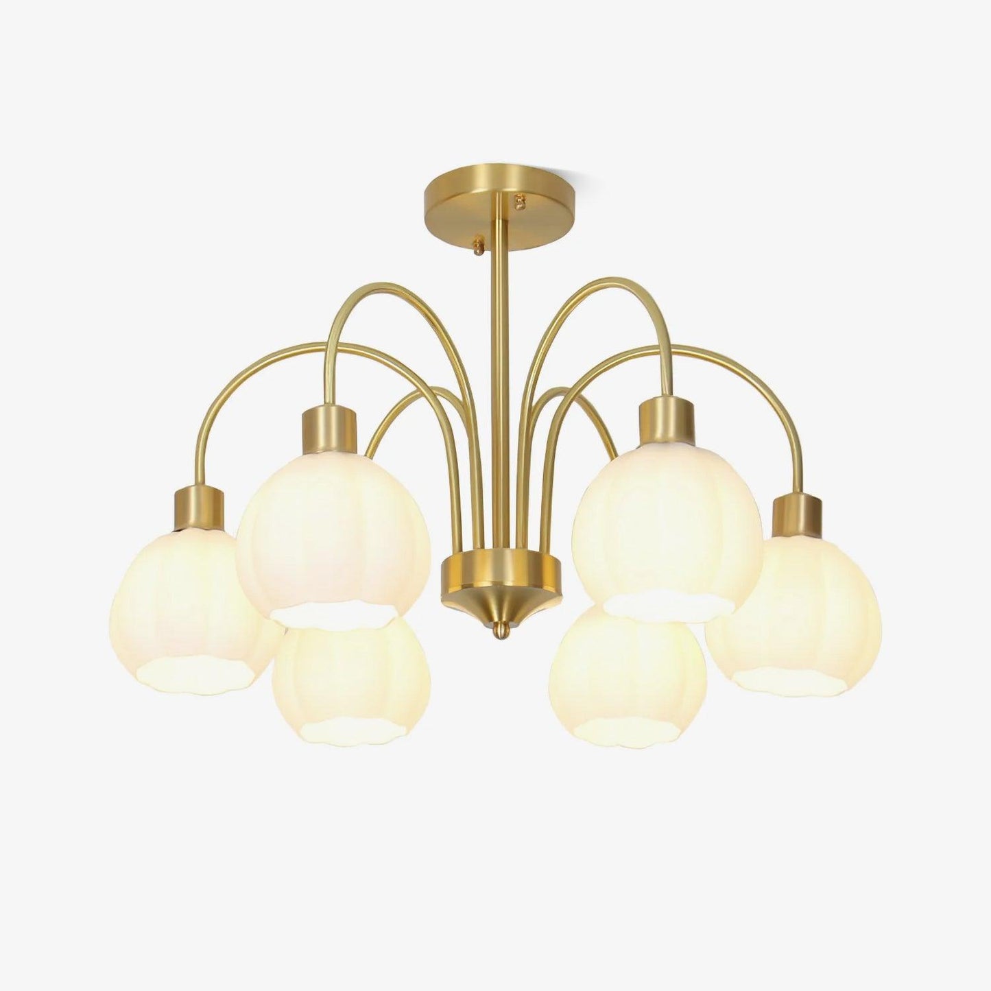 Elegant Glass Pumpkin Gold Chandelier with Adjustable Height & LED Com