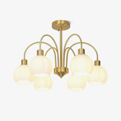 Elegant Glass Pumpkin Gold Chandelier with Adjustable Height & LED Com