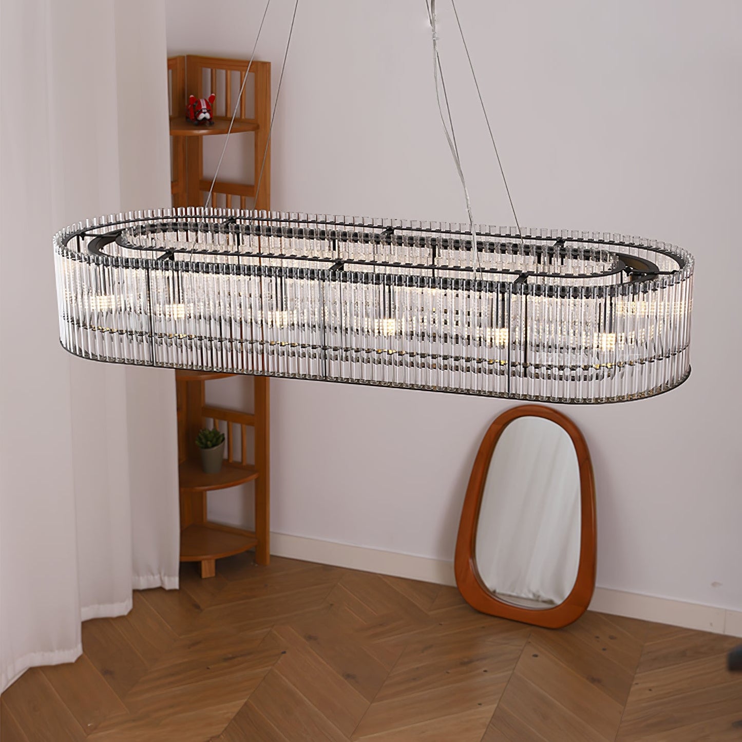Modern Glass Tube Ring Chandelier with Adjustable Height & LED Lightin