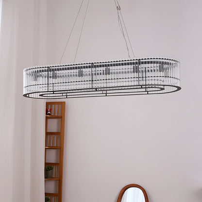 Modern Glass Tube Ring Chandelier with Adjustable Height & LED Lightin