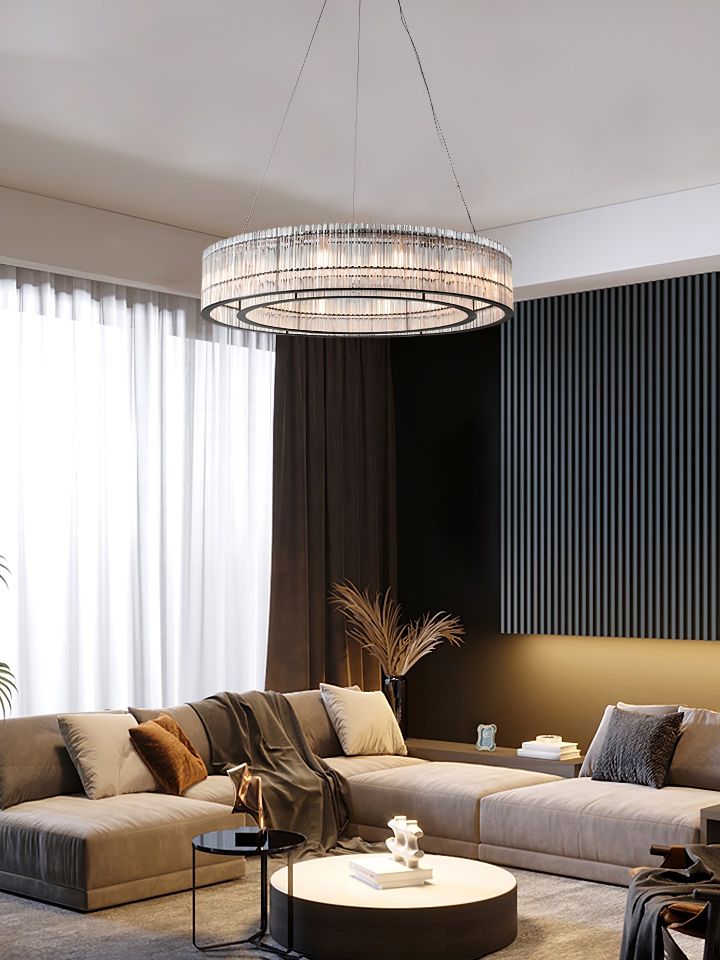 Modern Glass Tube Ring Chandelier with Adjustable Height & LED Lightin