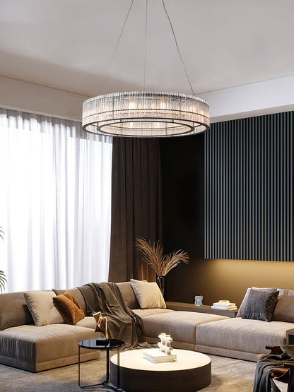 Modern Glass Tube Ring Chandelier with Adjustable Height & LED Lightin