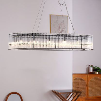Modern Glass Tube Ring Chandelier with Adjustable Height & LED Lightin