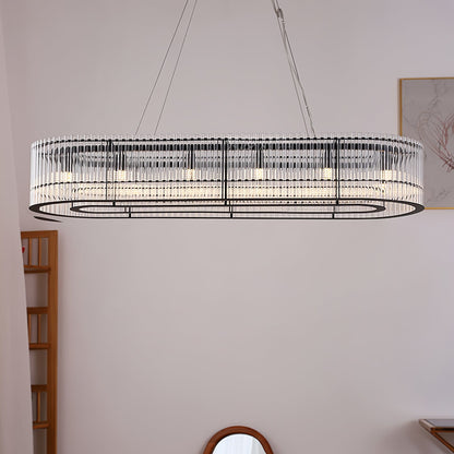 Modern Glass Tube Ring Chandelier with Adjustable Height & LED Lightin