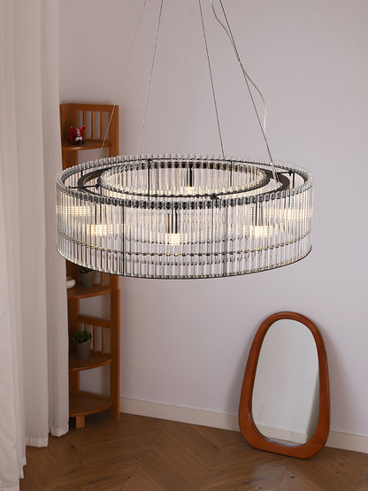 Modern Glass Tube Ring Chandelier with Adjustable Height & LED Lightin