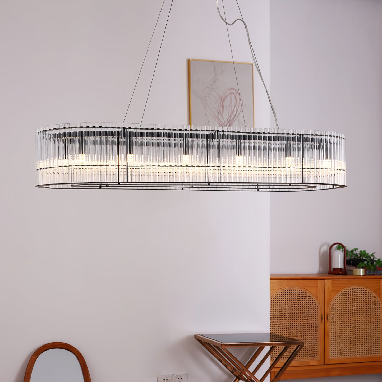 Modern Glass Tube Ring Chandelier with Adjustable Height & LED Lightin