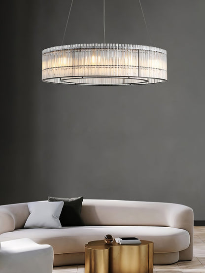Modern Glass Tube Ring Chandelier with Adjustable Height & LED Lightin