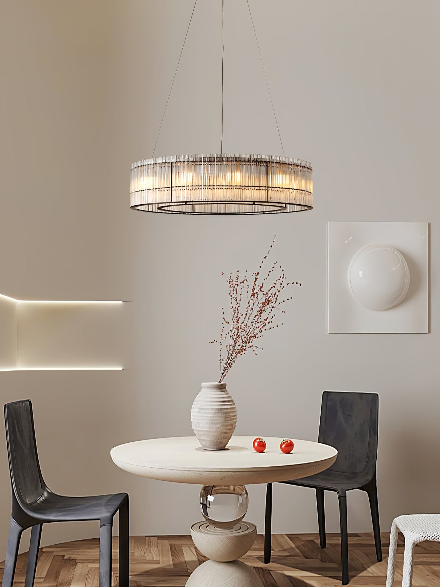 Modern Glass Tube Ring Chandelier with Adjustable Height & LED Lightin