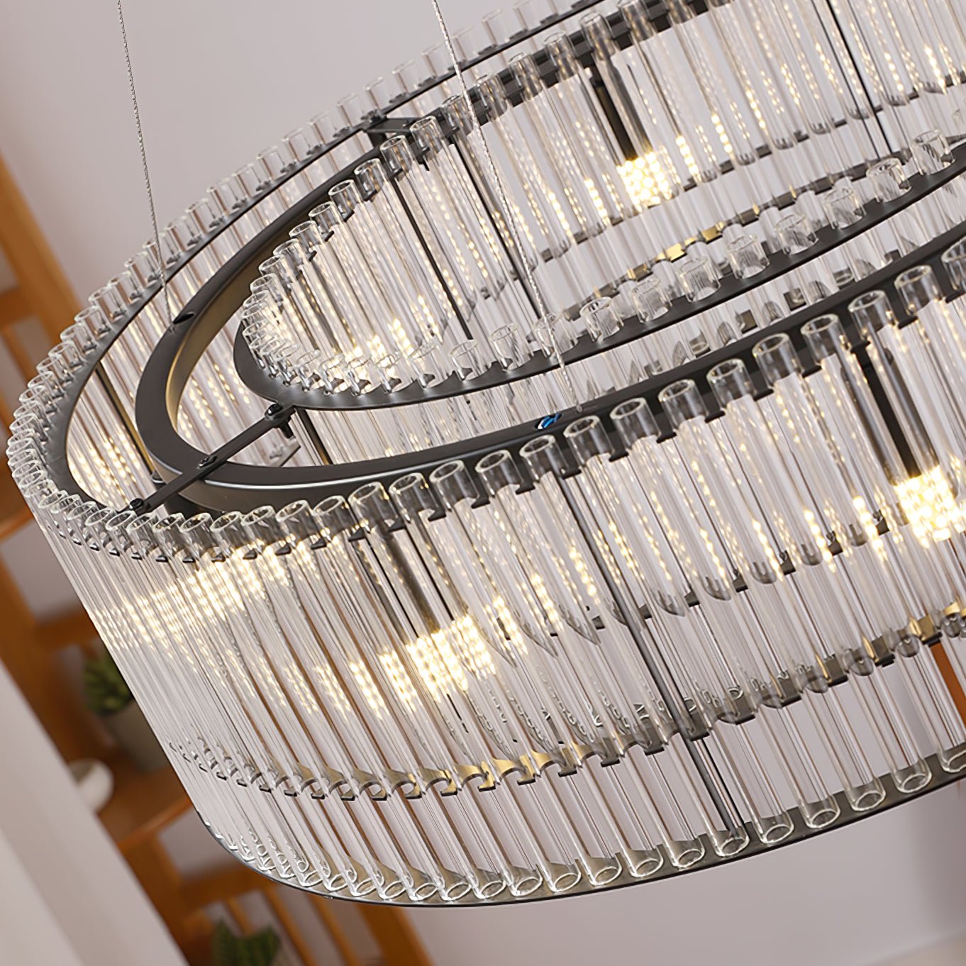 Modern Glass Tube Ring Chandelier with Adjustable Height & LED Lightin