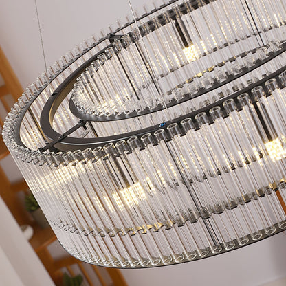 Modern Glass Tube Ring Chandelier with Adjustable Height & LED Lightin