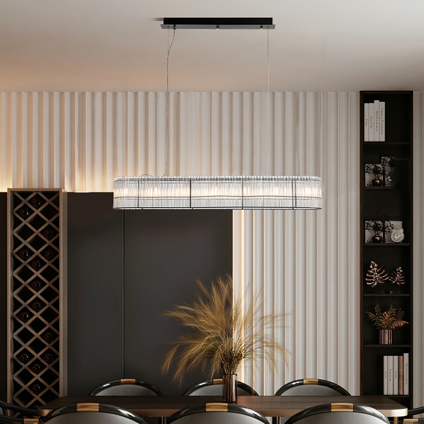 Modern Glass Tube Ring Chandelier with Adjustable Height & LED Lightin