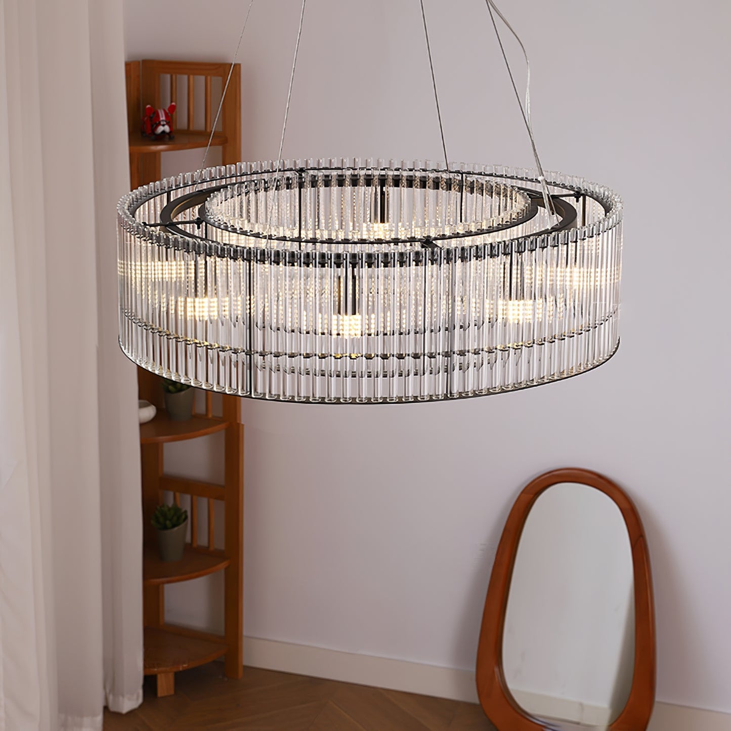 Modern Glass Tube Ring Chandelier with Adjustable Height & LED Lightin