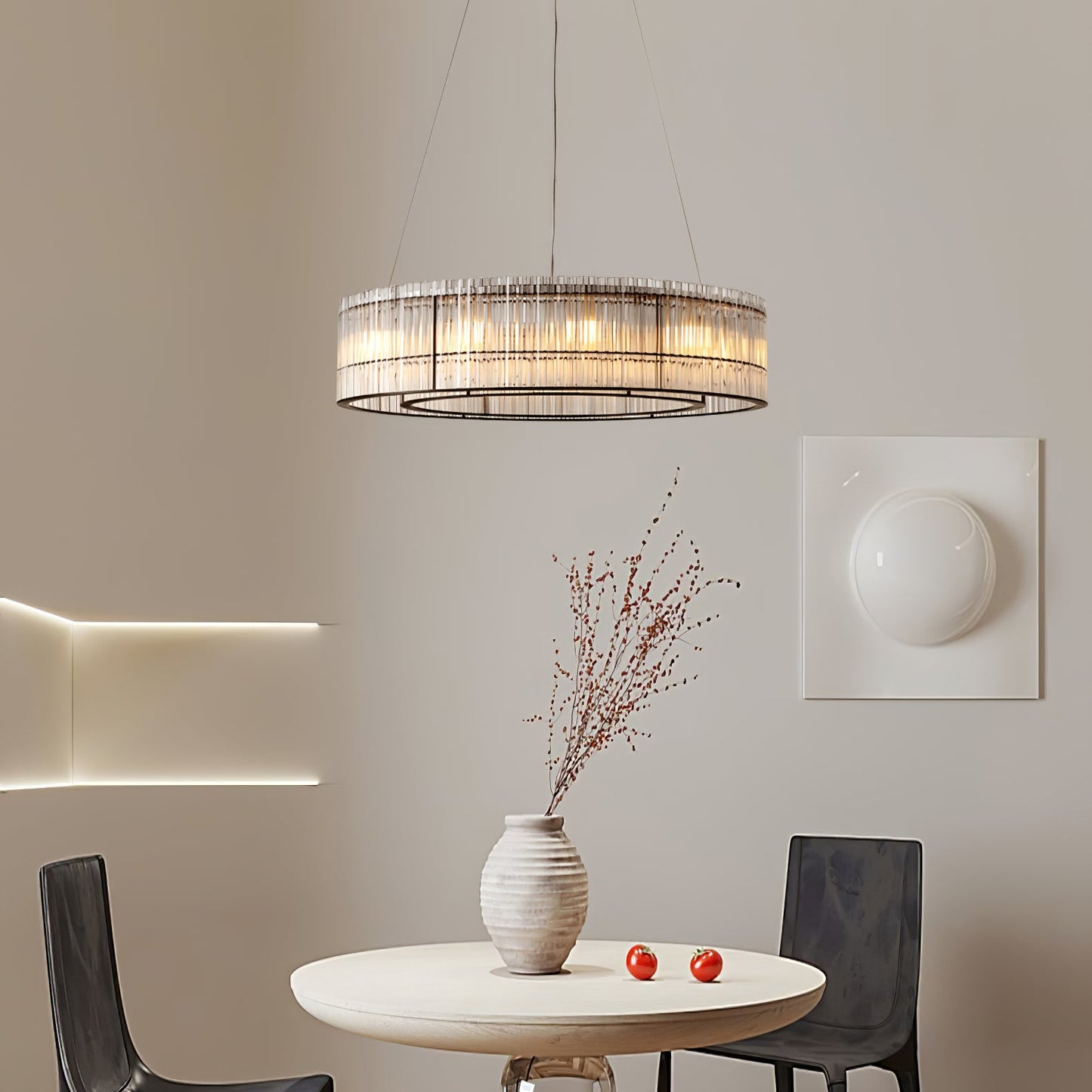 Modern Glass Tube Ring Chandelier with Adjustable Height & LED Lightin