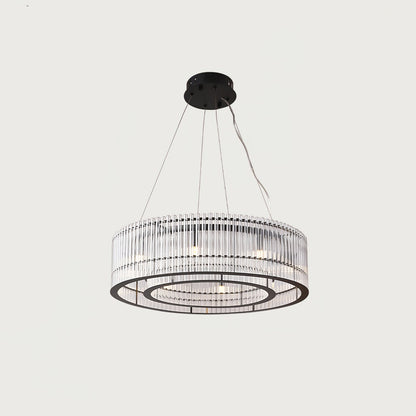 Modern Glass Tube Ring Chandelier with Adjustable Height & LED Lightin