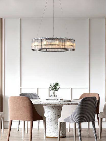 Modern Glass Tube Ring Chandelier with Adjustable Height & LED Lightin