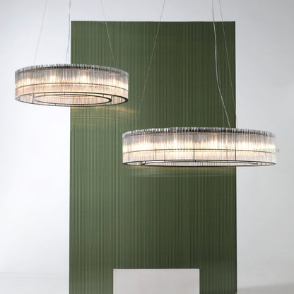 Modern Glass Tube Ring Chandelier with Adjustable Height & LED Lightin
