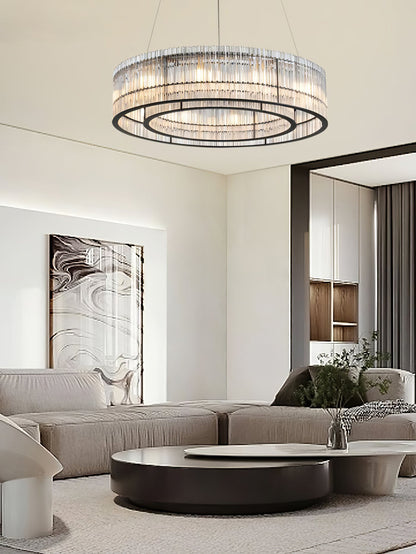 Modern Glass Tube Ring Chandelier with Adjustable Height & LED Lightin
