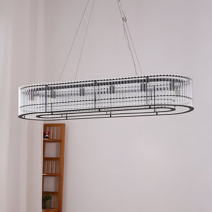 Modern Glass Tube Ring Chandelier with Adjustable Height & LED Lightin