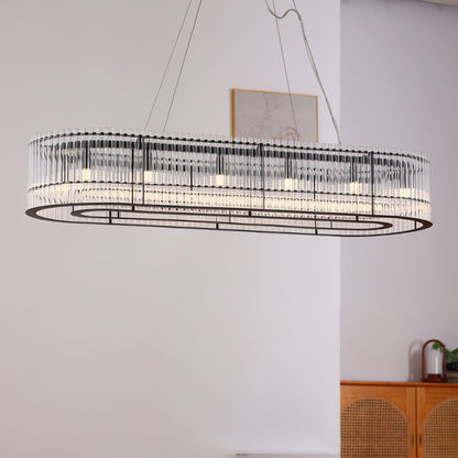 Modern Glass Tube Ring Chandelier with Adjustable Height & LED Lightin