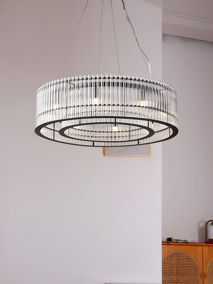 Modern Glass Tube Ring Chandelier with Adjustable Height & LED Lightin
