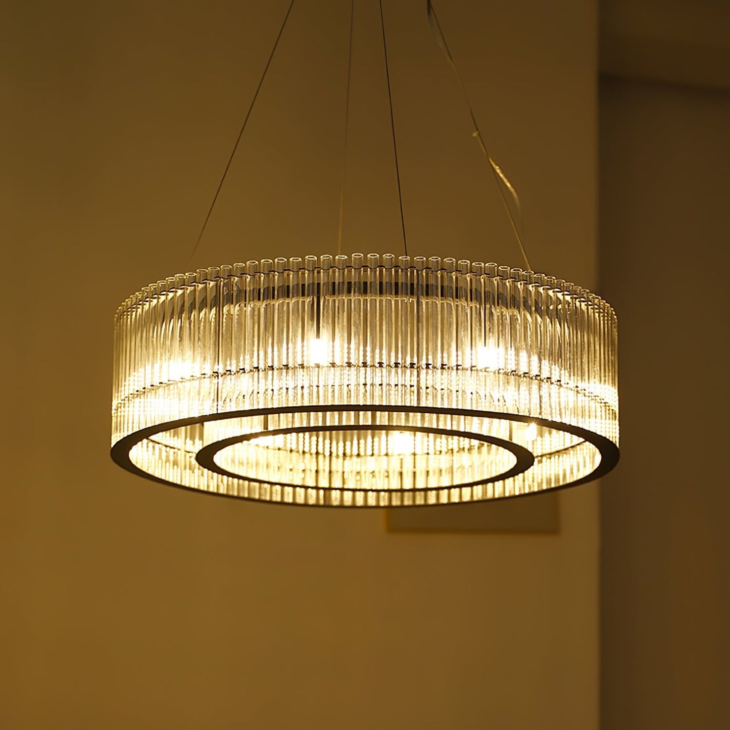 Modern Glass Tube Ring Chandelier with Adjustable Height & LED Lightin