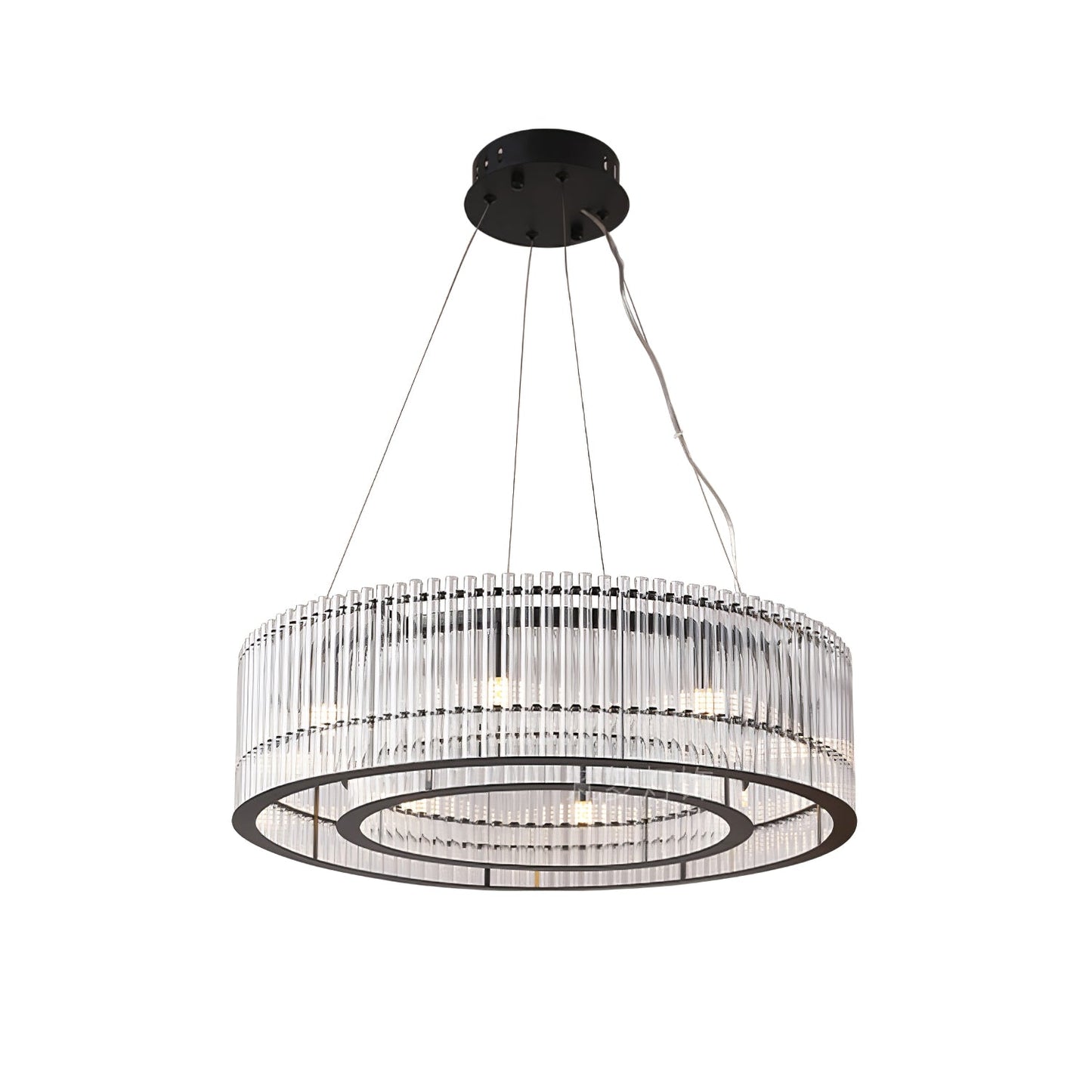 Modern Glass Tube Ring Chandelier with Adjustable Height & LED Lightin