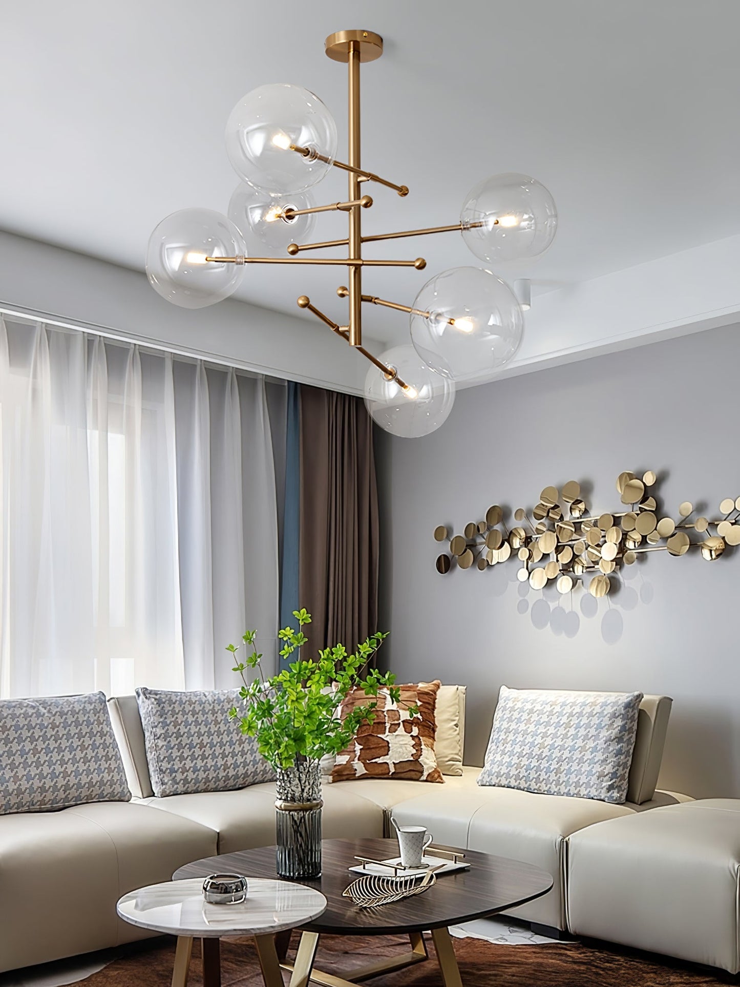 Elegant Glass Globe Mobile Chandelier with Adjustable Height & LED Com