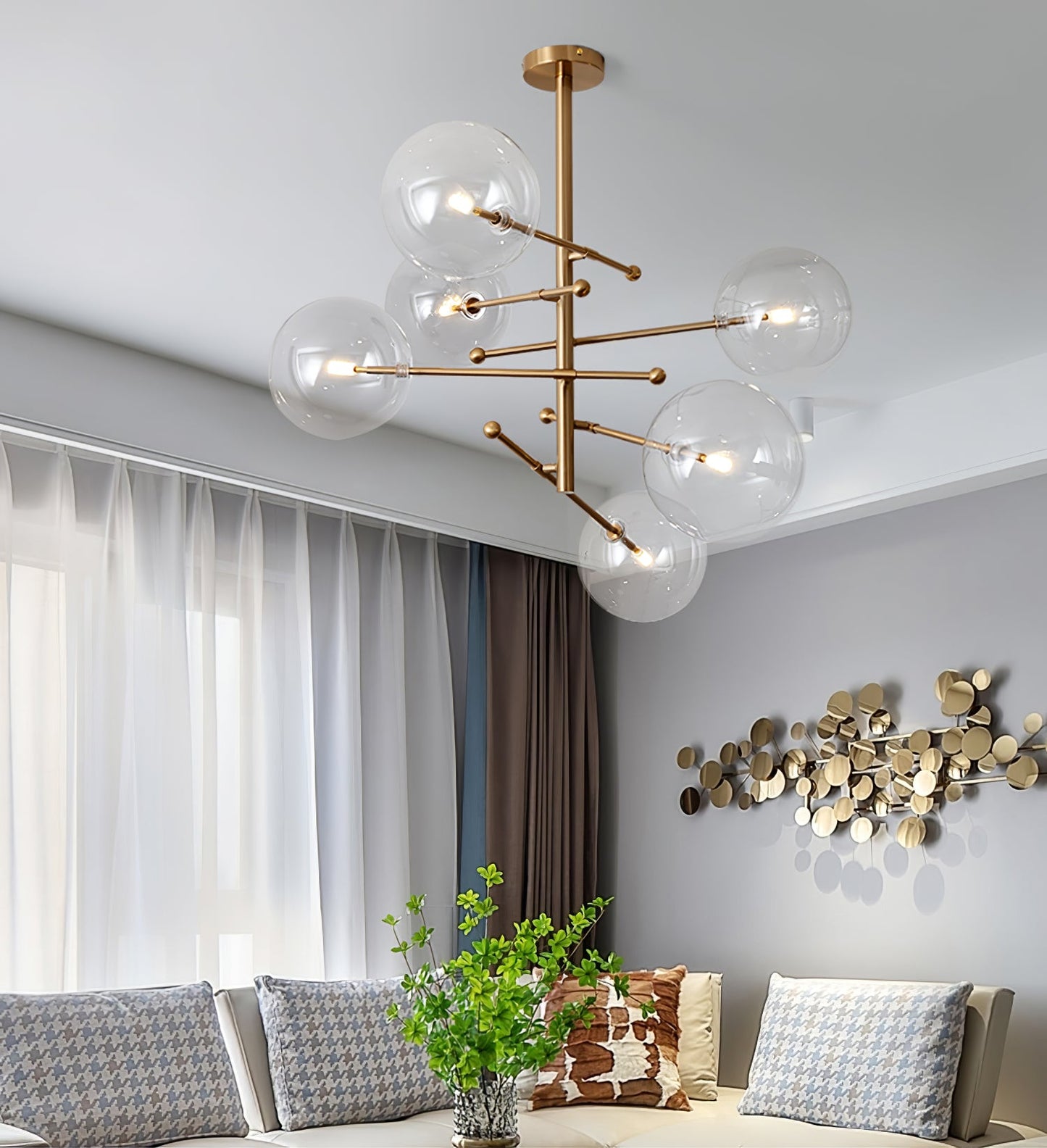 Elegant Glass Globe Mobile Chandelier with Adjustable Height & LED Com