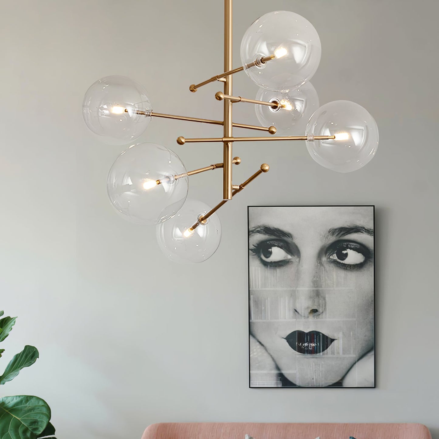Elegant Glass Globe Mobile Chandelier with Adjustable Height & LED Com