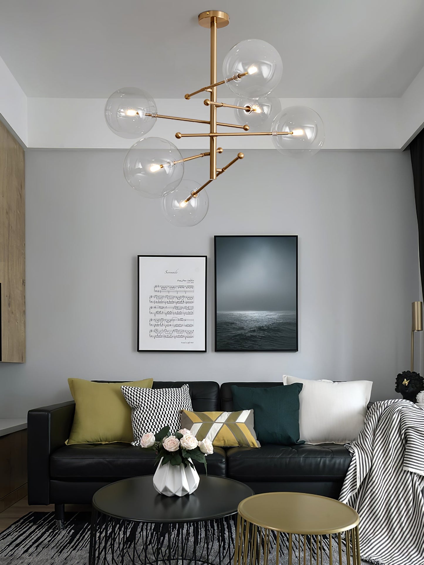 Elegant Glass Globe Mobile Chandelier with Adjustable Height & LED Com