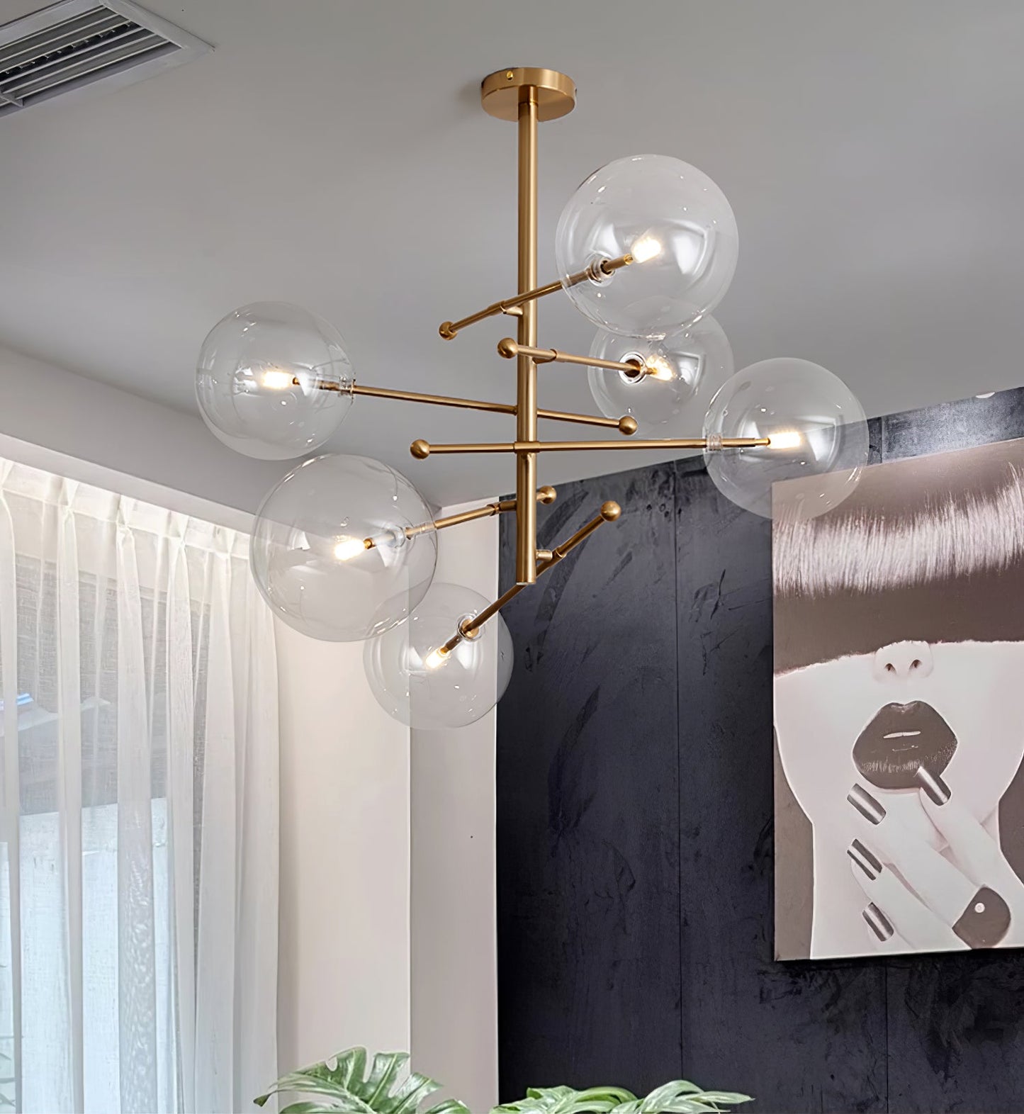 Elegant Glass Globe Mobile Chandelier with Adjustable Height & LED Com