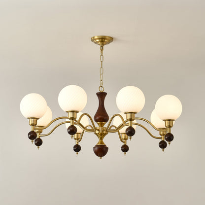 Elegant Globe Orb Wood Chandelier with Adjustable Height & Warm Lighti
