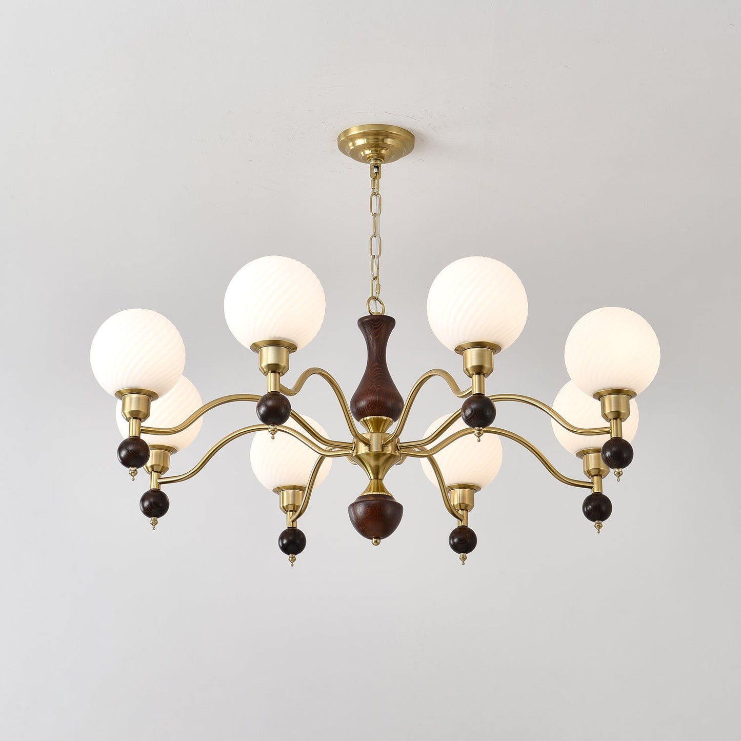 Elegant Globe Orb Wood Chandelier with Adjustable Height & Warm Lighti