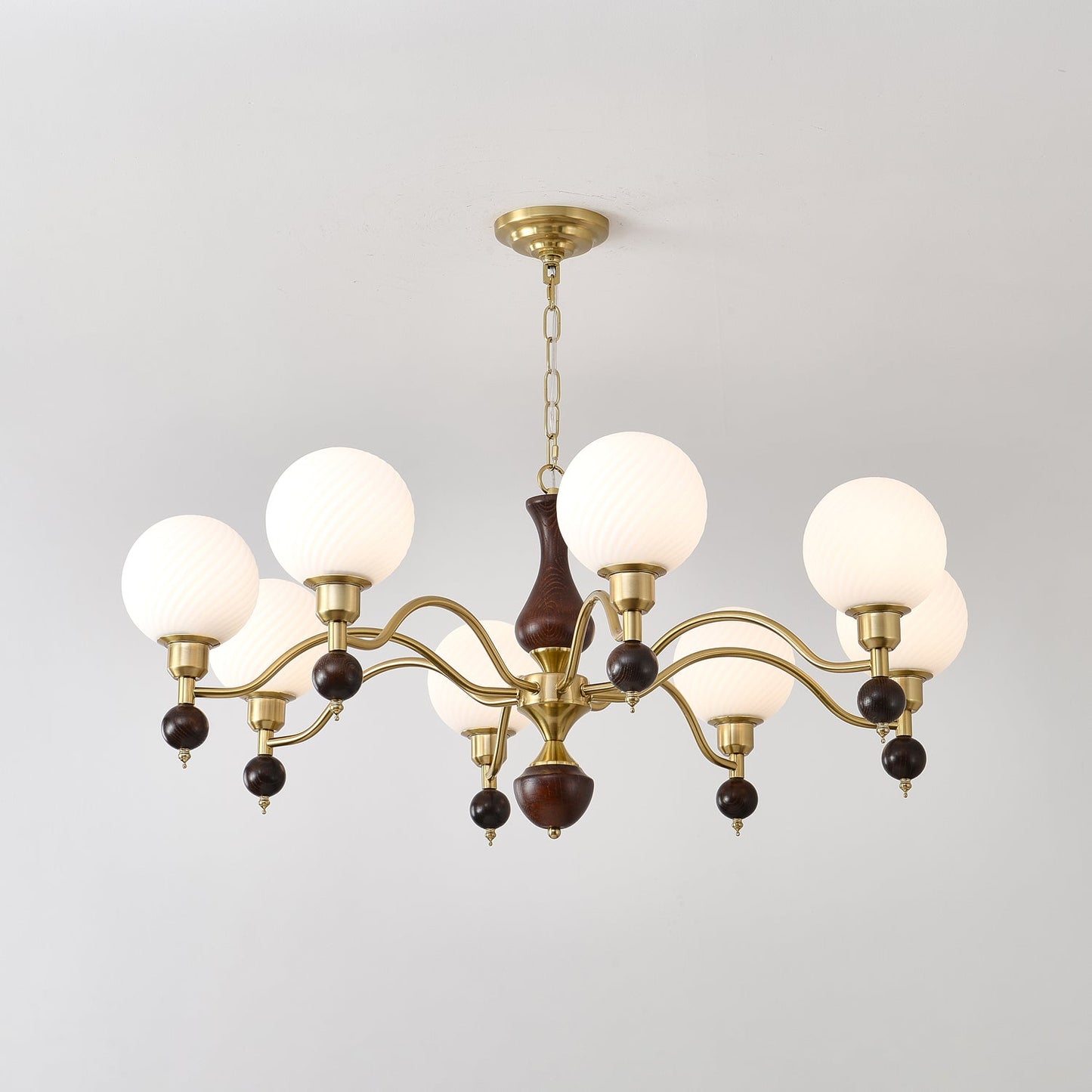 Elegant Globe Orb Wood Chandelier with Adjustable Height & Warm Lighti