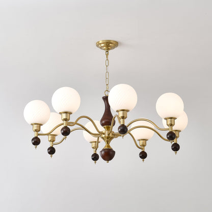 Elegant Globe Orb Wood Chandelier with Adjustable Height & Warm Lighti