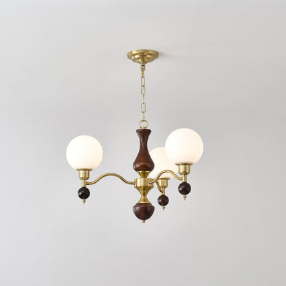 Elegant Globe Orb Wood Chandelier with Adjustable Height & Warm Lighti
