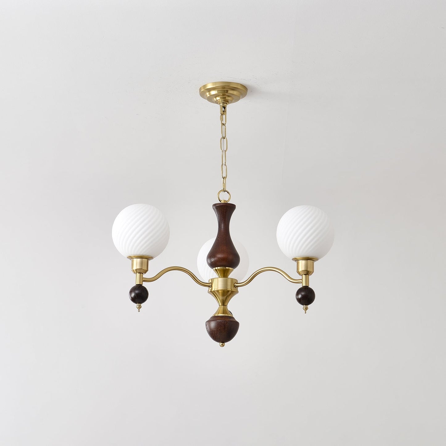 Elegant Globe Orb Wood Chandelier with Adjustable Height & Warm Lighti