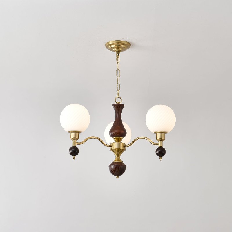 Elegant Globe Orb Wood Chandelier with Adjustable Height & Warm Lighti