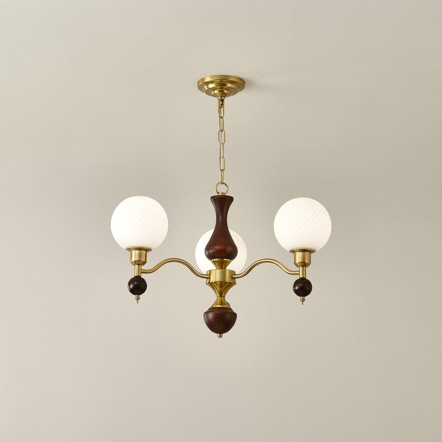 Elegant Globe Orb Wood Chandelier with Adjustable Height & Warm Lighti