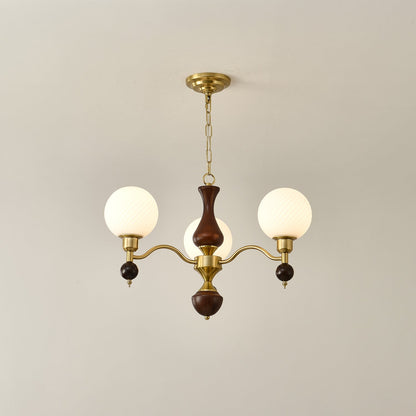 Elegant Globe Orb Wood Chandelier with Adjustable Height & Warm Lighti